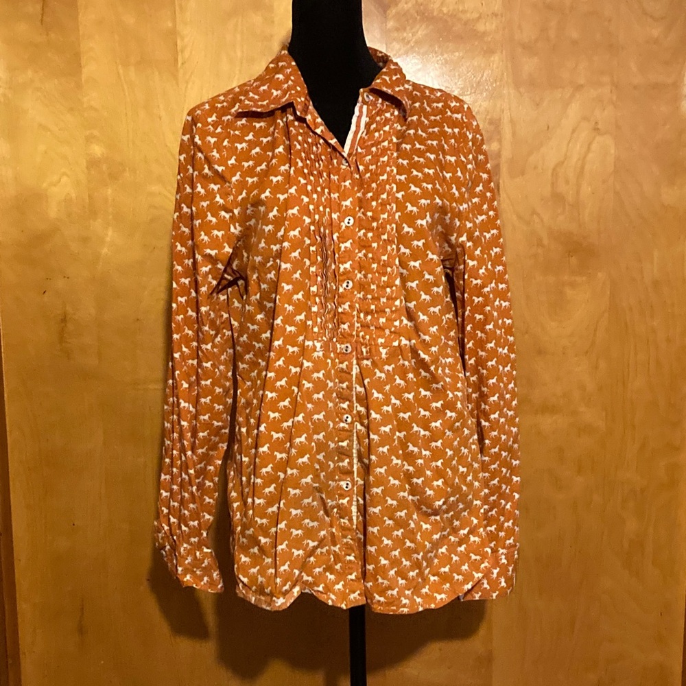 Charter Club Orange Button-Down Shirt with White Horse Pattern